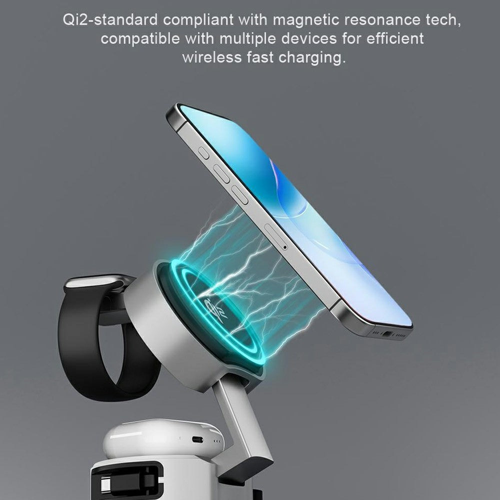 3-in-1 Foldable Qi2 Wireless Charger with 80cm Retractable Cable