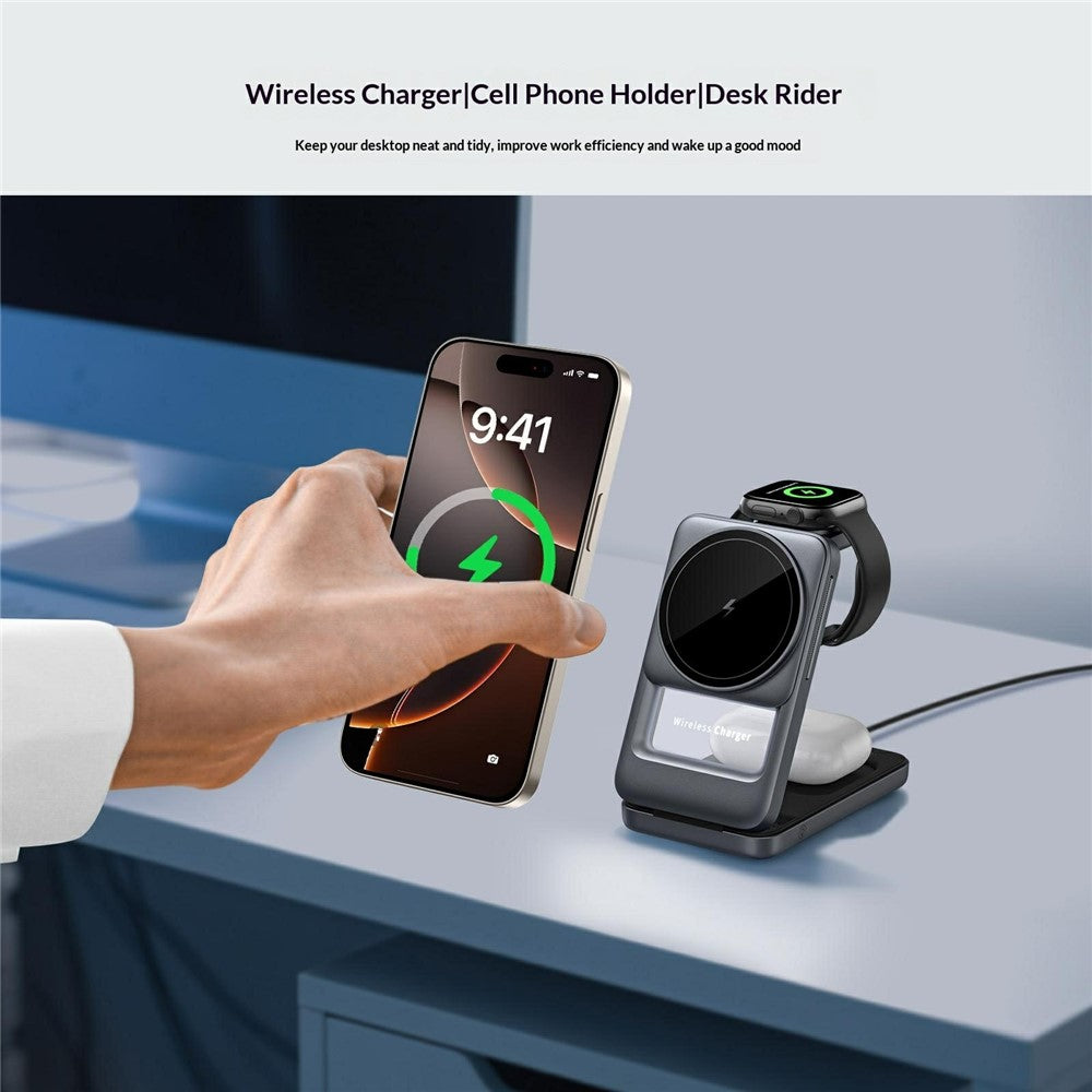 3-in-1 Magnetic Wireless Charger with Ambient Light – Foldable, Phone, Watch & Earbuds