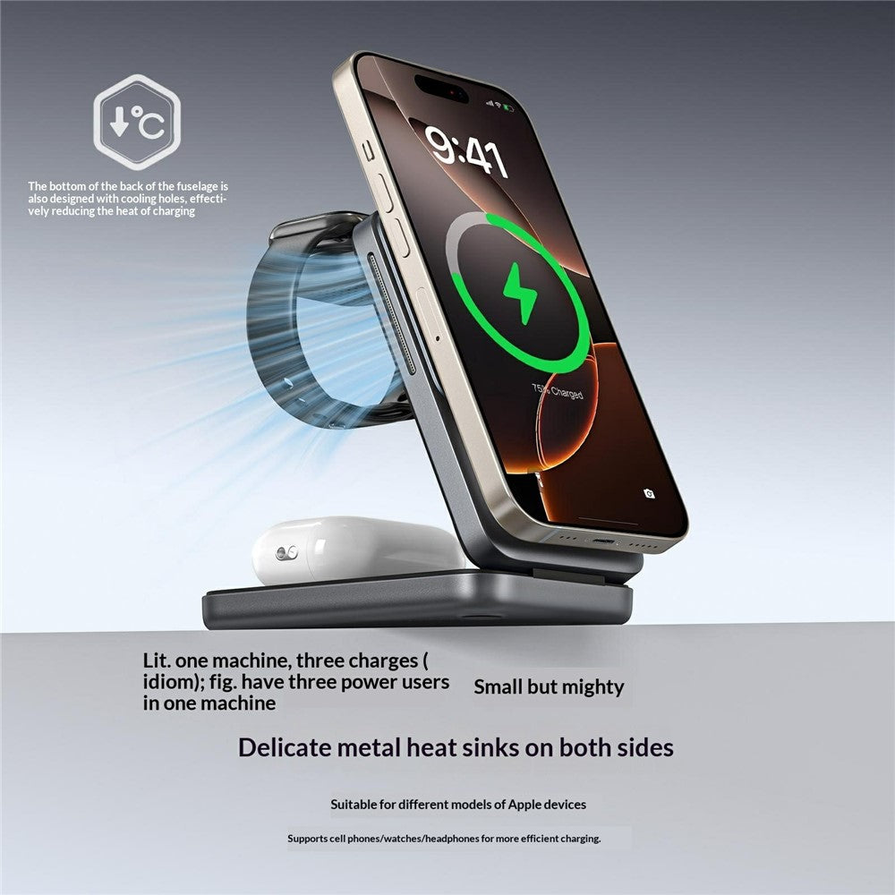 3-in-1 Magnetic Wireless Charger with Ambient Light – Foldable, Phone, Watch & Earbuds