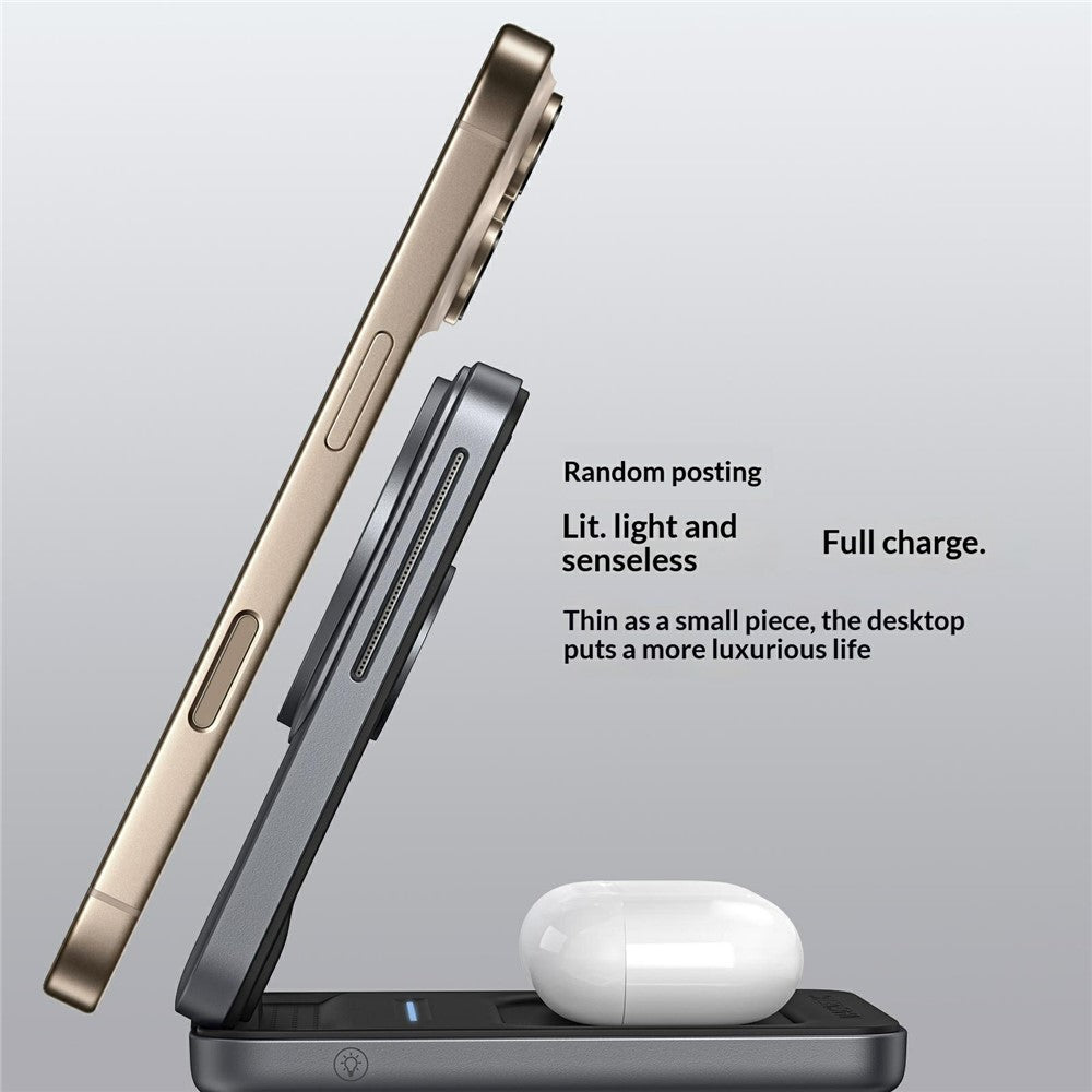 3-in-1 Magnetic Wireless Charger with Ambient Light – Foldable, Phone, Watch & Earbuds