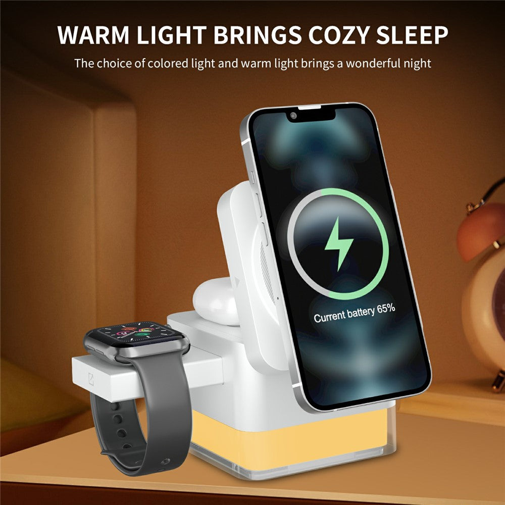 3-in-1 Magnetic Wireless Charging Dock with RGB Light – Foldable, for iPhone, Watch & AirPods
