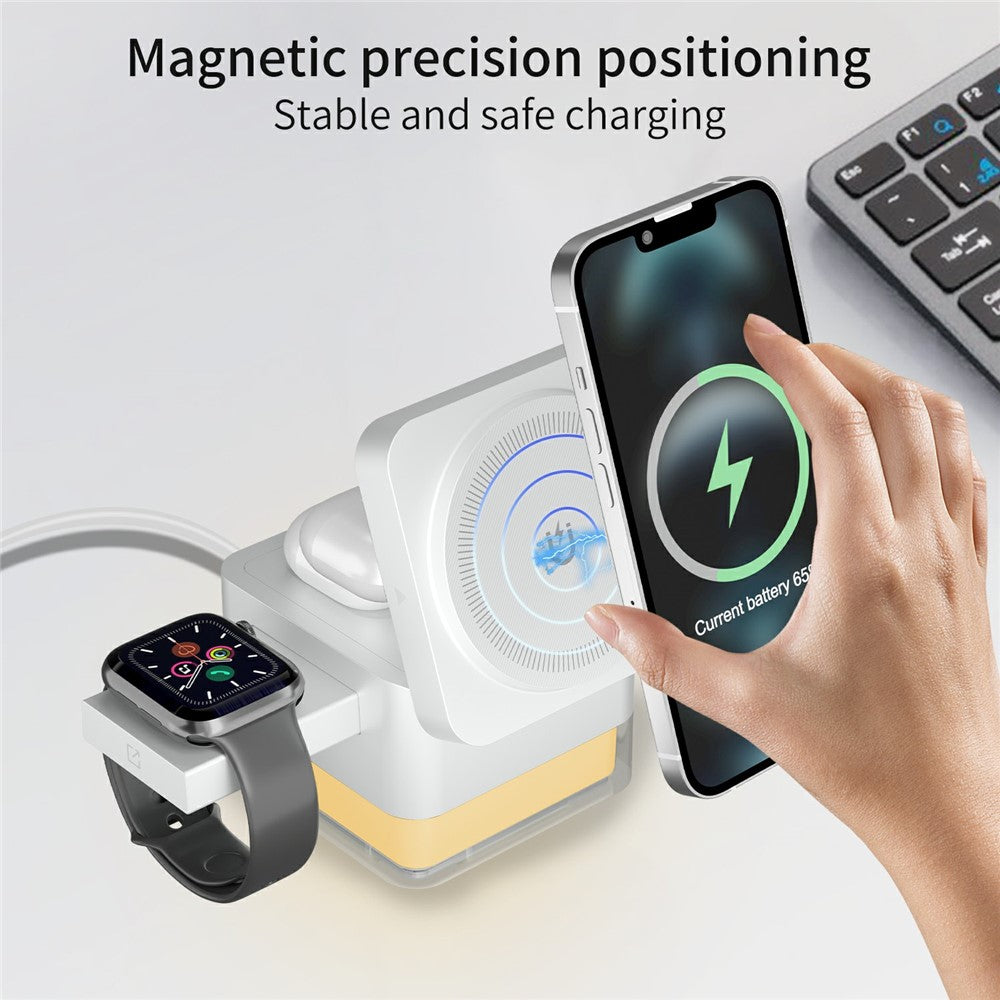 3-in-1 Magnetic Wireless Charging Dock with RGB Light – Foldable, for iPhone, Watch & AirPods