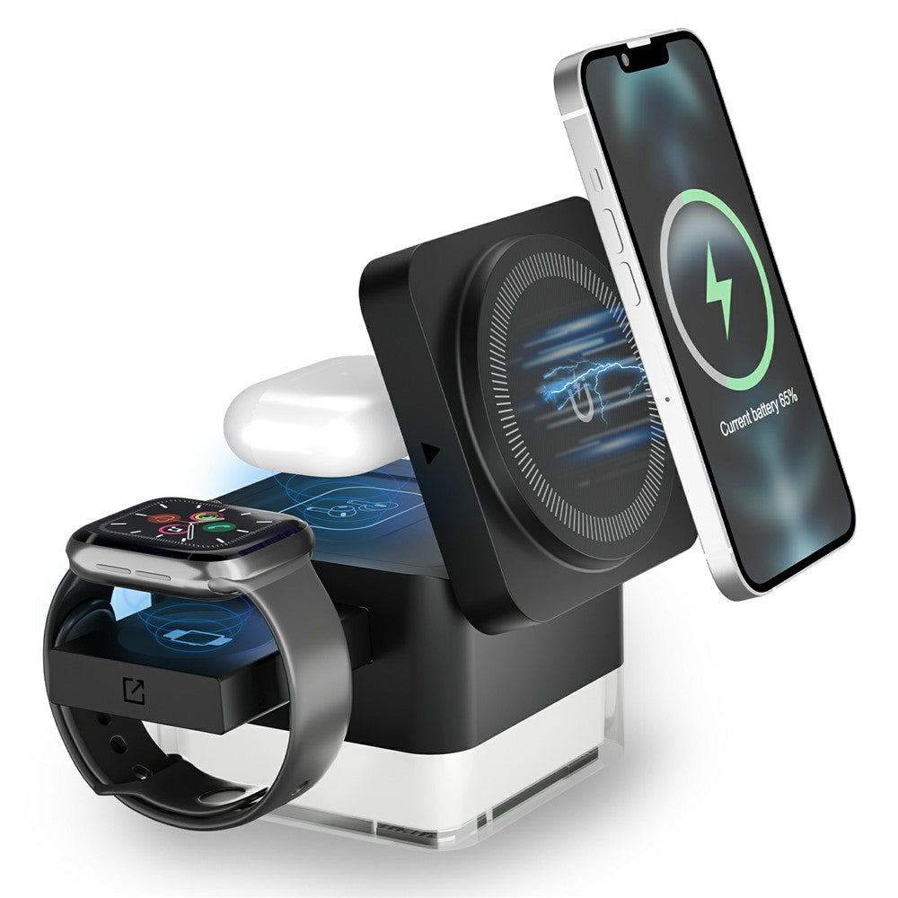 3-in-1 Magnetic Wireless Charging Dock with RGB Light – Foldable, for iPhone, Watch & AirPods