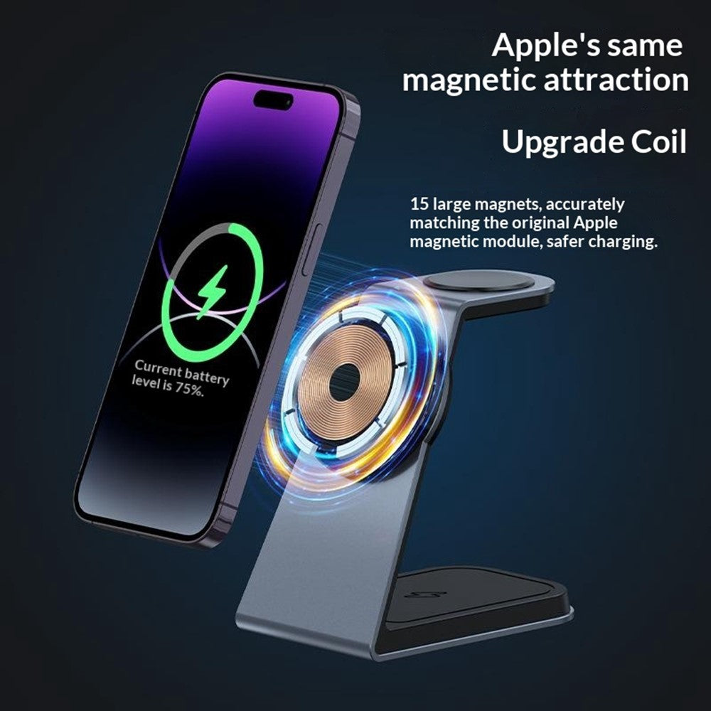 3-in-1 Qi2 Magnetic Wireless Charger Desktop Stand – Phone, Watch & AirPods