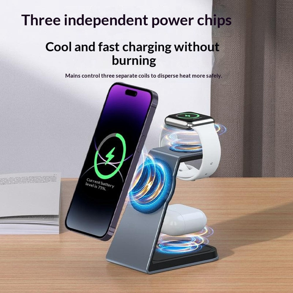 3-in-1 Qi2 Magnetic Wireless Charger Desktop Stand – Phone, Watch & AirPods