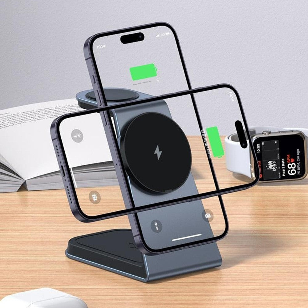 3-in-1 Qi2 Magnetic Wireless Charger Desktop Stand – Phone, Watch & AirPods