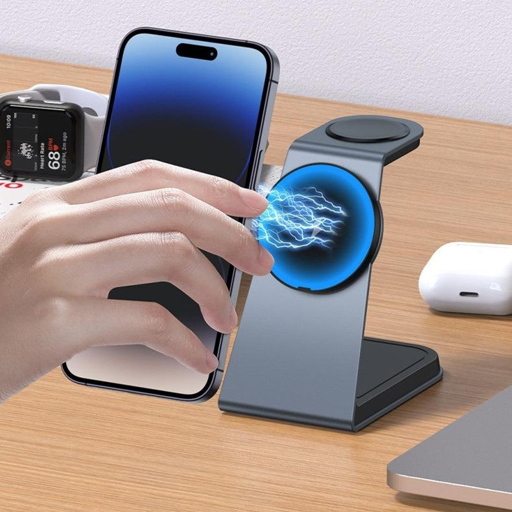 3-in-1 Qi2 Magnetic Wireless Charger Desktop Stand – Phone, Watch & AirPods