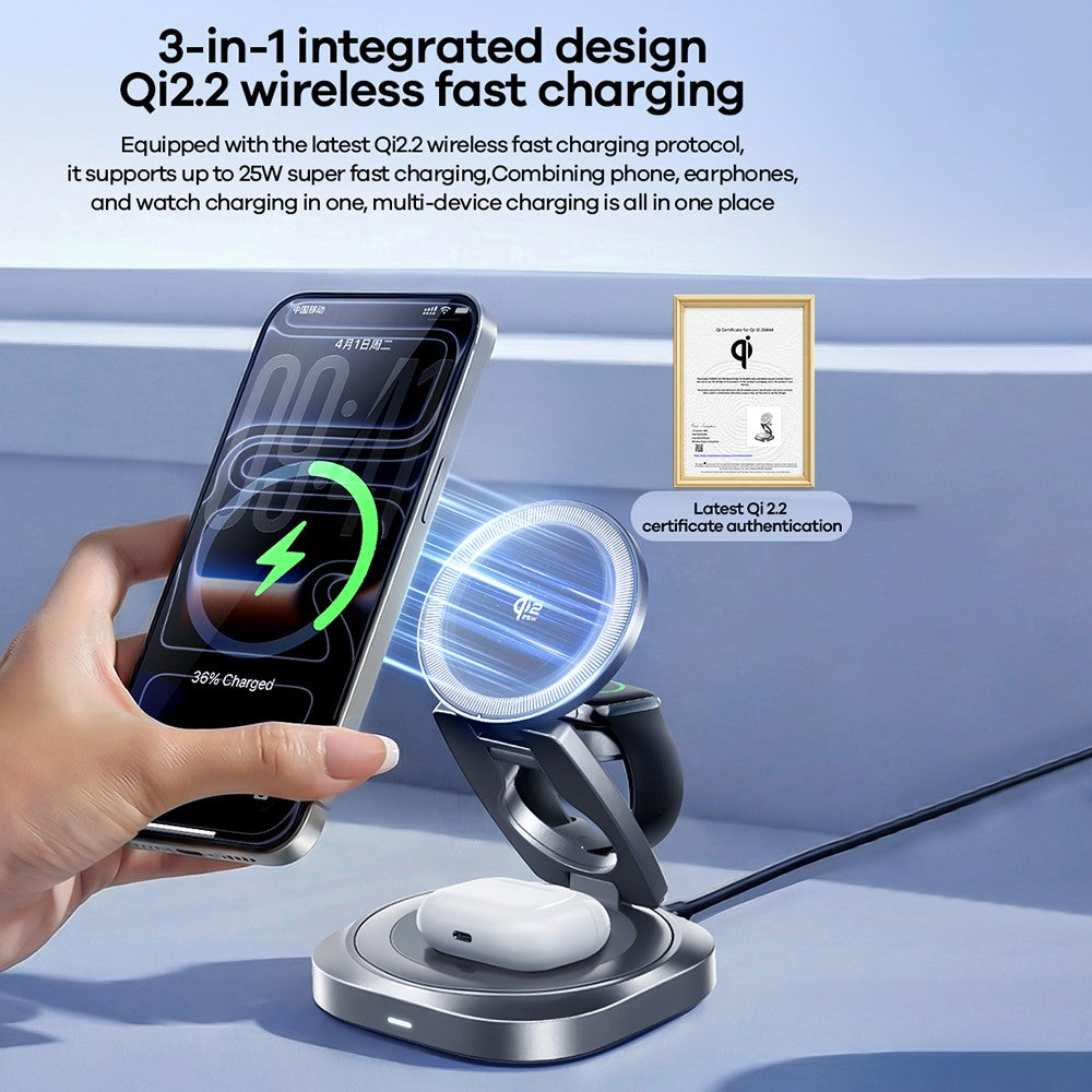 REMAX CW11 3 in 1 35W Foldable Wireless Charger Qi2.2 Magnetic Charging Stand for iPhone AirPods Watch