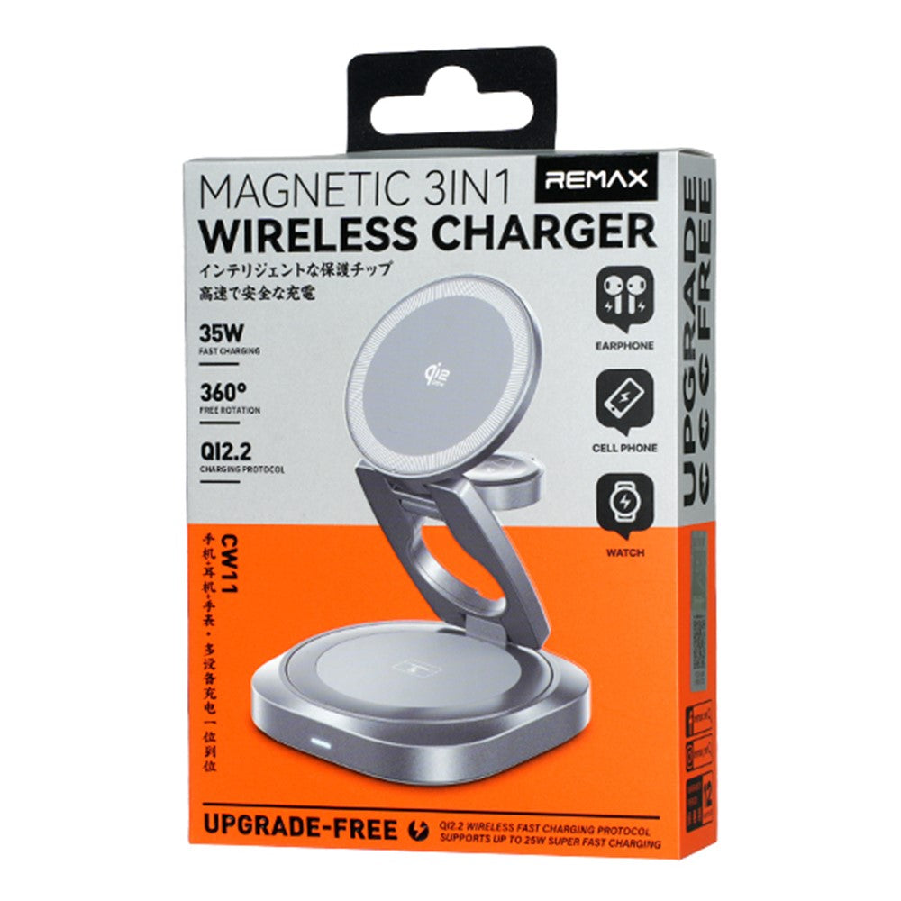 REMAX CW11 3 in 1 35W Foldable Wireless Charger Qi2.2 Magnetic Charging Stand for iPhone AirPods Watch