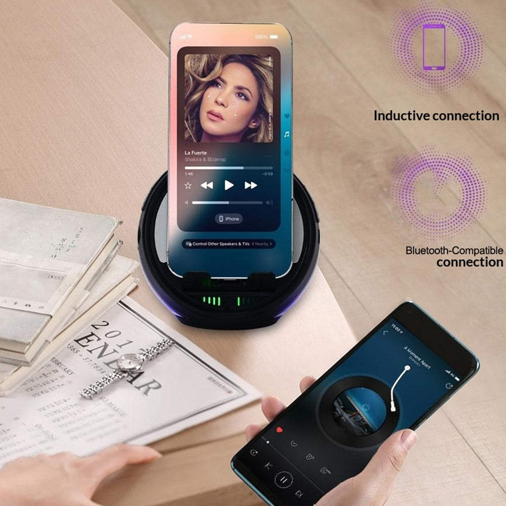 F36 Bluetooth Speaker with Phone Stand – Magnetic Induction, RGB Light