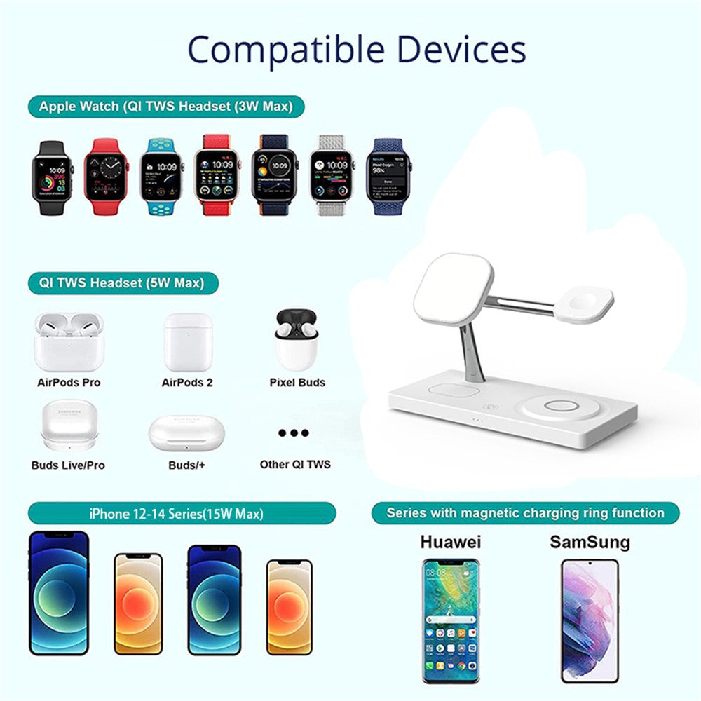4-Position Magnetic Wireless Charging Station with Night Light & USB Output