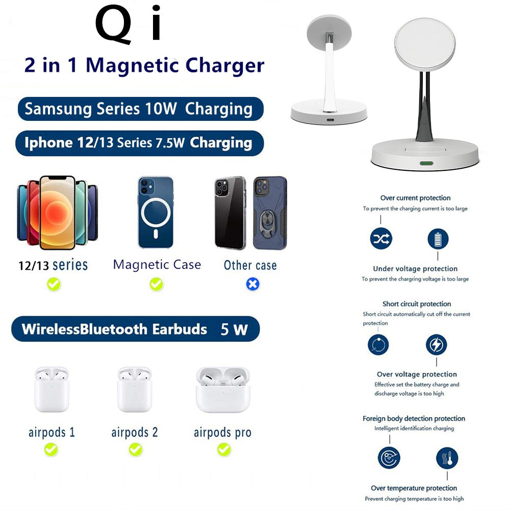 15W Magnetic Wireless Charging Station with Night Light – QI Certified