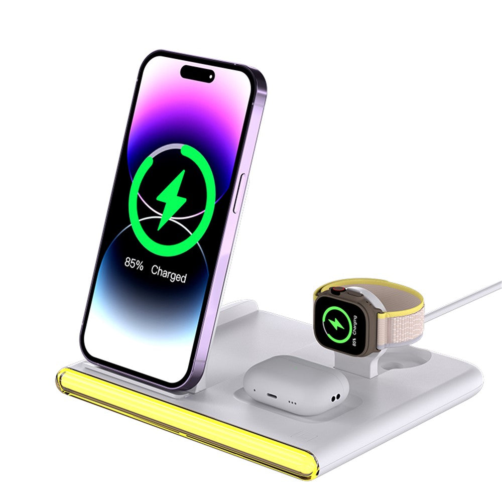 3-in-1 Foldable Wireless Charger Station with Night Light – for Apple & Samsung Watch
