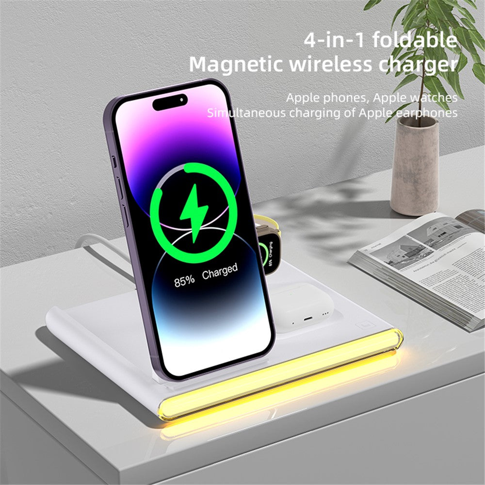 3-in-1 Foldable Wireless Charger Station with Night Light – for Apple & Samsung Watch