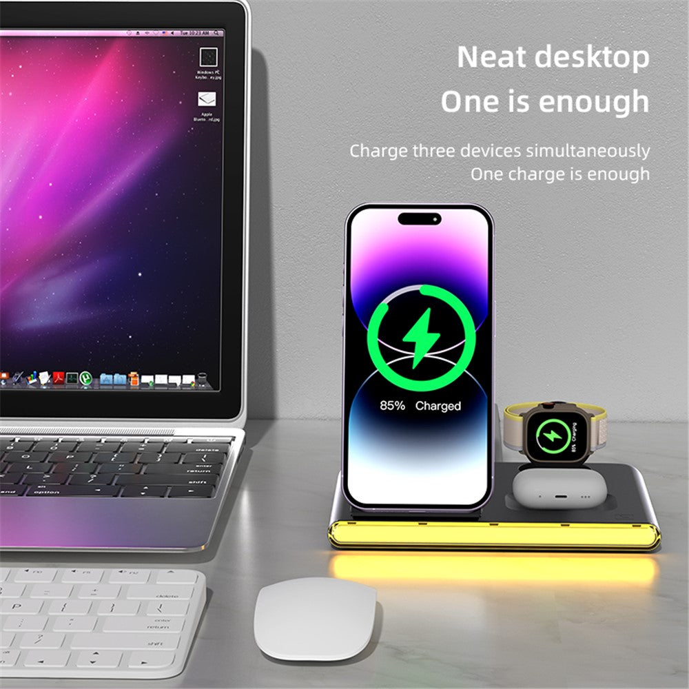 3-in-1 Foldable Wireless Charger Station with Night Light – for Apple & Samsung Watch