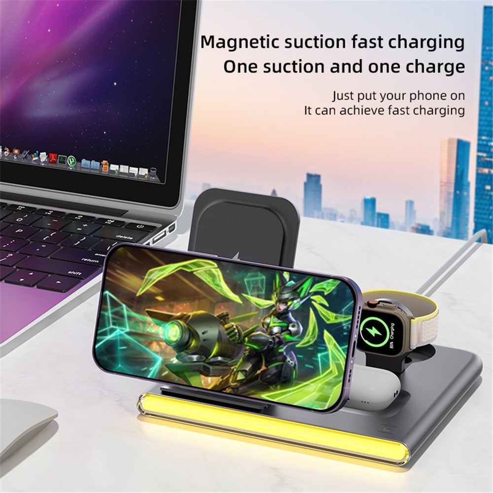 3-in-1 Foldable Wireless Charger Station with Night Light – for Apple & Samsung Watch