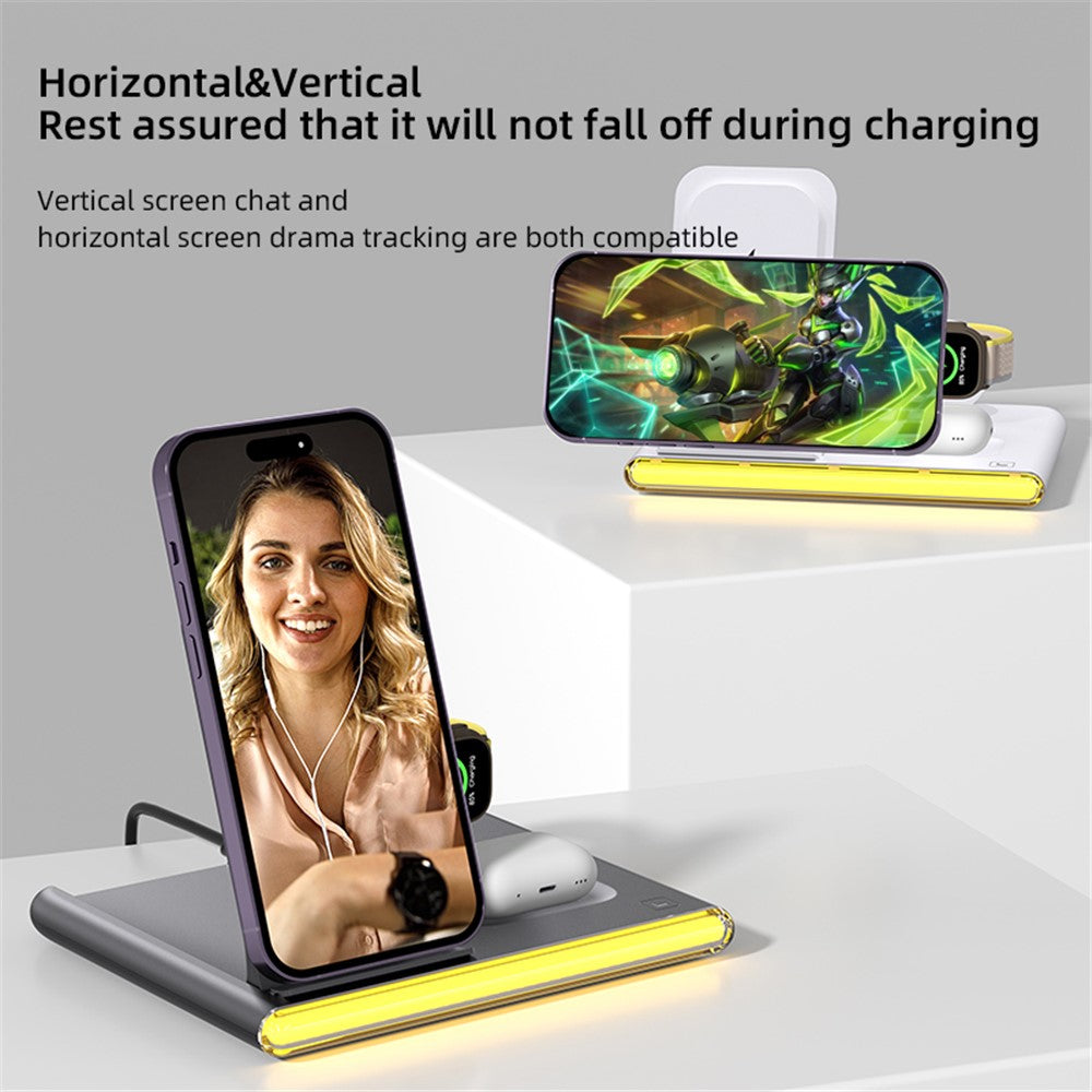 3-in-1 Foldable Wireless Charger Station with Night Light – for Apple & Samsung Watch