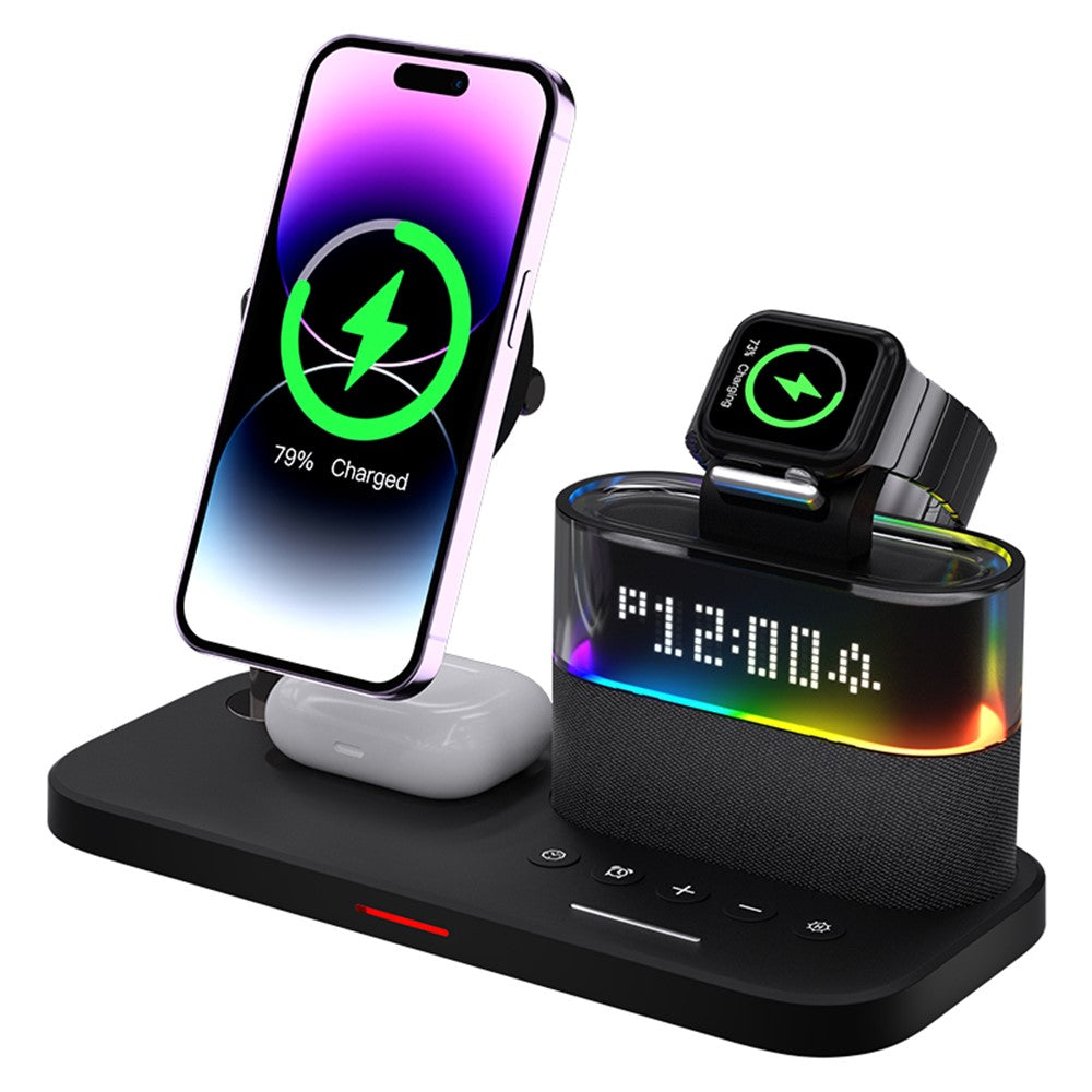 Magnetic Wireless Charging Station with Alarm Clock & Night Light – Phone, AirPods & Apple Watch