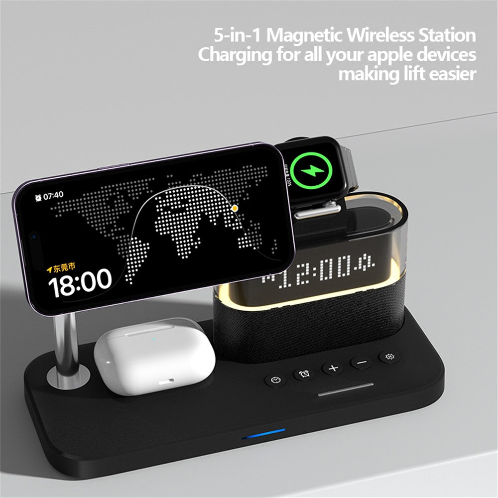 Magnetic Wireless Charging Station with Alarm Clock & Night Light – Phone, AirPods & Apple Watch