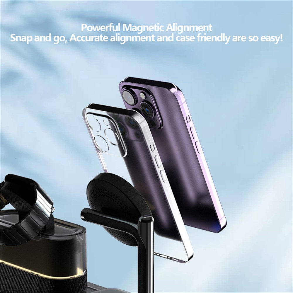Magnetic Wireless Charging Station with Alarm Clock & Night Light – Phone, AirPods & Apple Watch