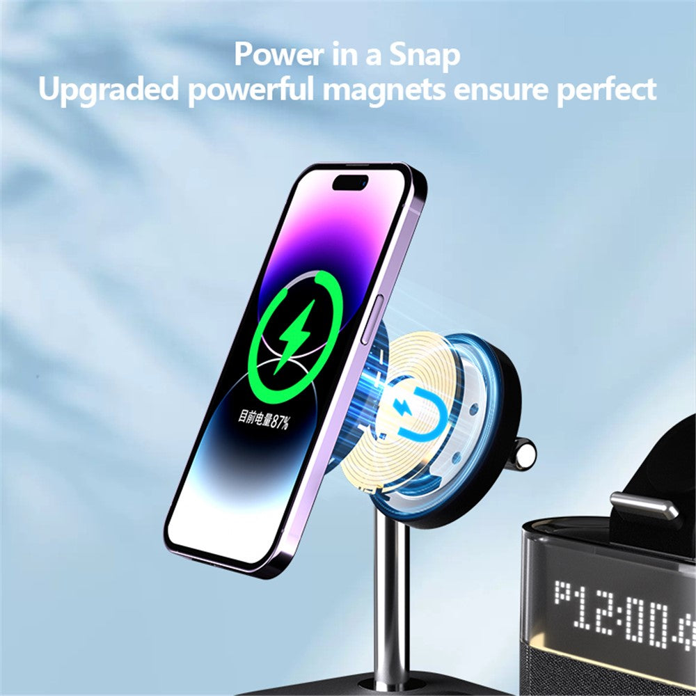 Magnetic Wireless Charging Station with Alarm Clock & Night Light – Phone, AirPods & Apple Watch