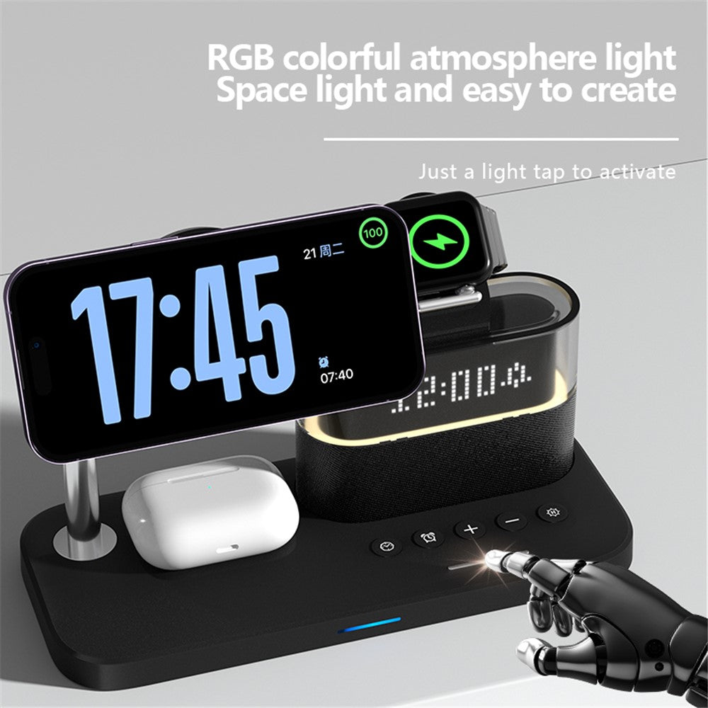 Magnetic Wireless Charging Station with Alarm Clock & Night Light – Phone, AirPods & Apple Watch