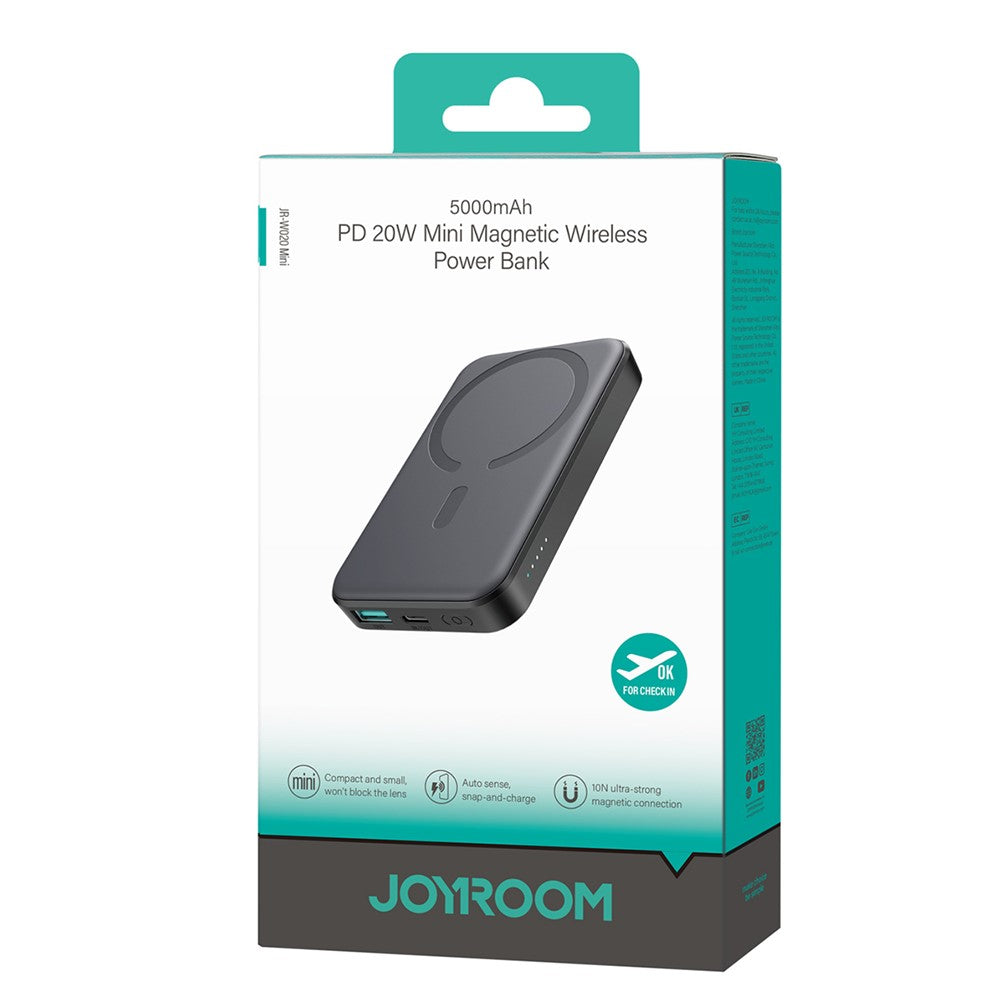 JOYROOM JR-W020 Mini 20W Fast Charging Magnetic Wireless Power Bank 5000mAh, Black