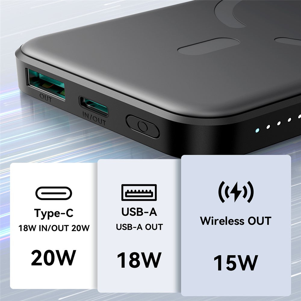 JOYROOM JR-W020 Mini 20W Fast Charging Magnetic Wireless Power Bank 5000mAh, Black