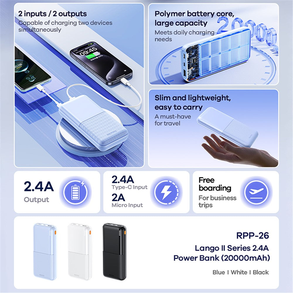 REMAX RPP-26 Lango II Series 2.4A Fast Charging Power Bank 20000mAh Portable Phone Charger