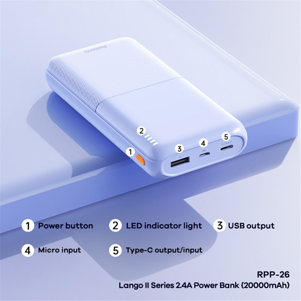 REMAX RPP-26 Lango II Series 2.4A Fast Charging Power Bank 20000mAh Portable Phone Charger