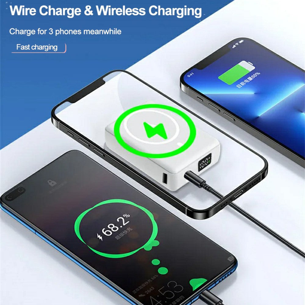 E42A 10000mAh Power Bank Leather External Battery Pack Magnetic Wireless Charger