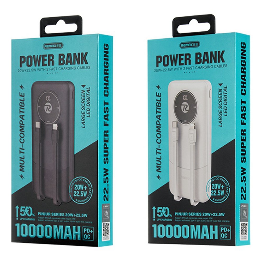 REMAX RPP-37 10000mAh Power Bank 20W + 22.5W Dual Fast Charging Built-In Cables For iPhone  /  Android