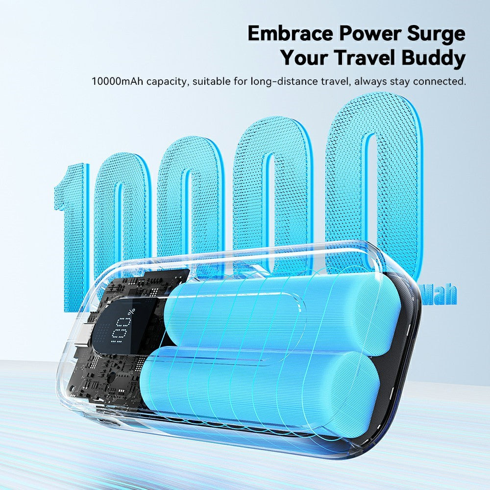 ESSAGER 10000mAh Power Bank Digital Display Portable Charger with Retractable Type C Cable