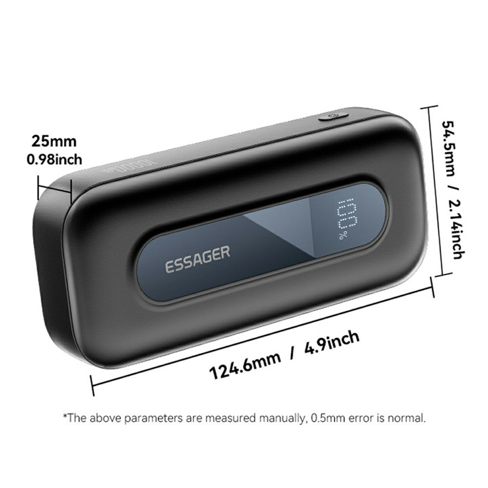 ESSAGER 10000mAh Power Bank Digital Display Portable Charger with Retractable Type C Cable