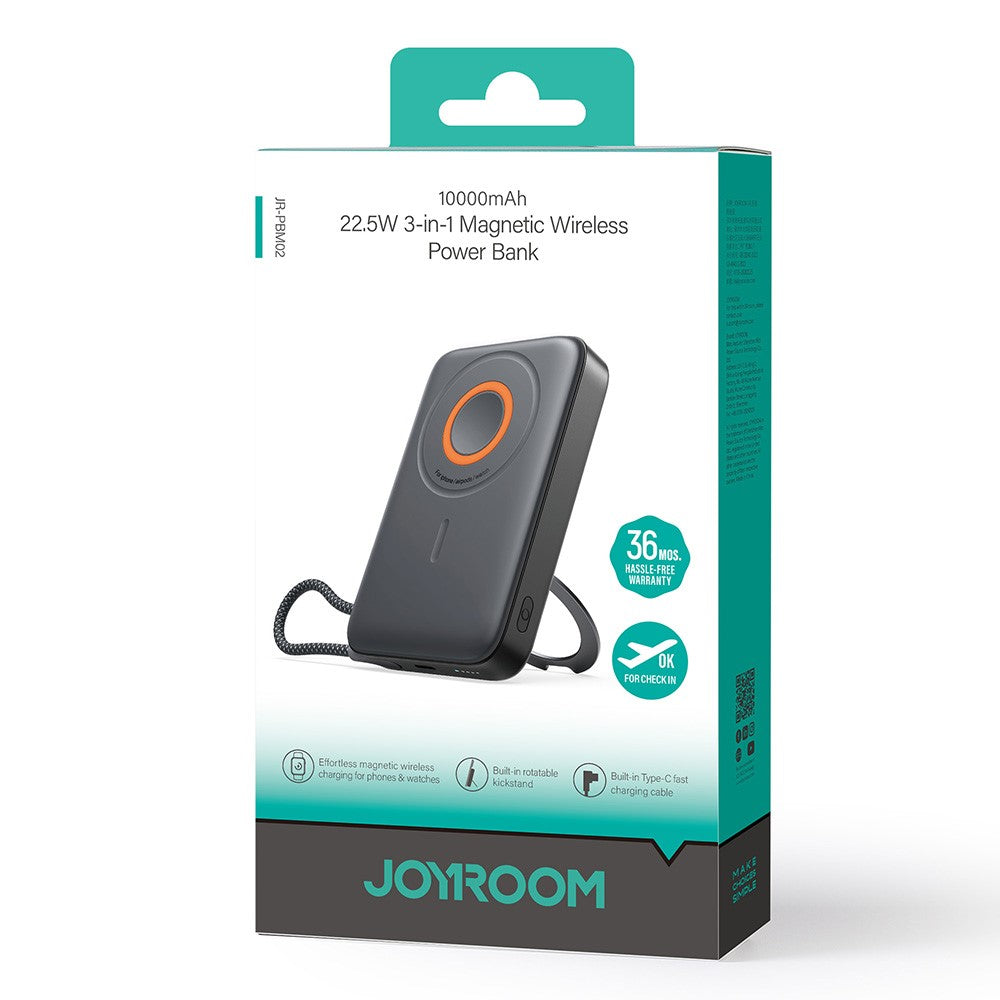 JOYROOM JR-PBM02 22.5W Super Fast Charging 3 in 1 Magnetic Wireless Charger 10000mAh Power Bank with Type-C Cable