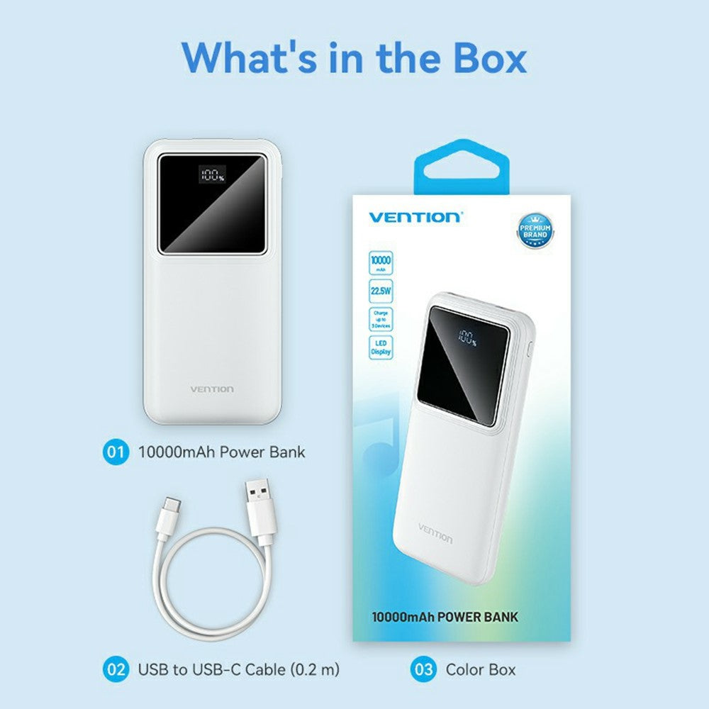 VENTION FHK Series 10000mAh 22.5W Power Bank Digital Display Portable Phone External Battery