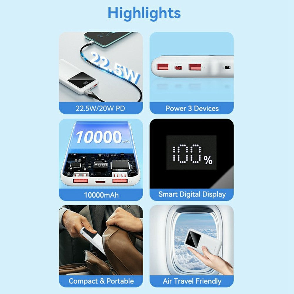 VENTION FHK Series 10000mAh 22.5W Power Bank Digital Display Portable Phone External Battery