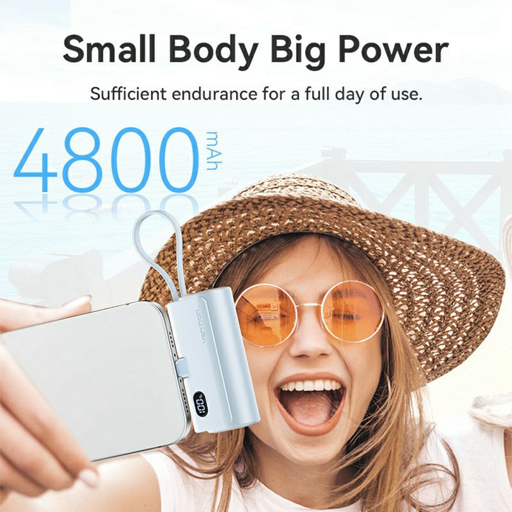 VENTION FHR Series 4800mAh Power Bank 22.5W Fast Charging Portable Charger with Foldable iP Plug and Type C Cable