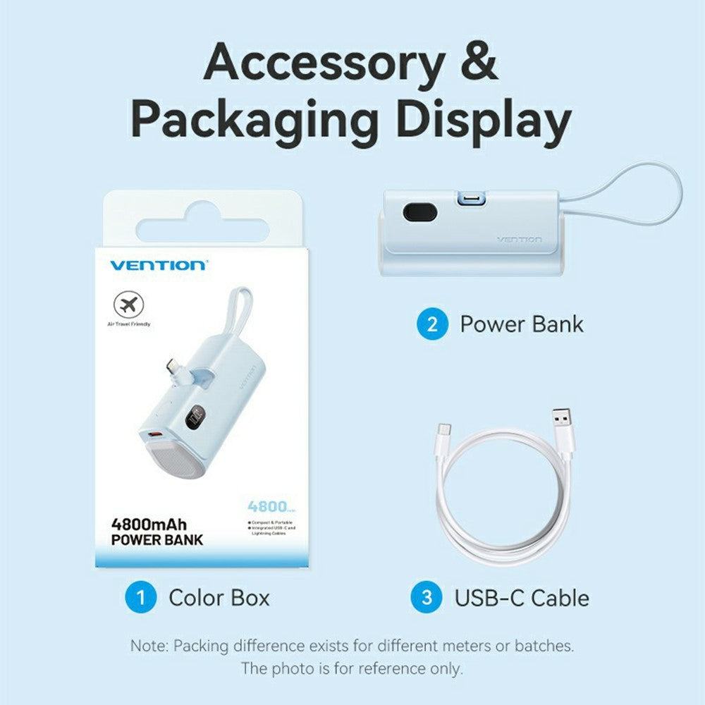 VENTION FHR Series 4800mAh Power Bank 22.5W Fast Charging Portable Charger with Foldable iP Plug and Type C Cable