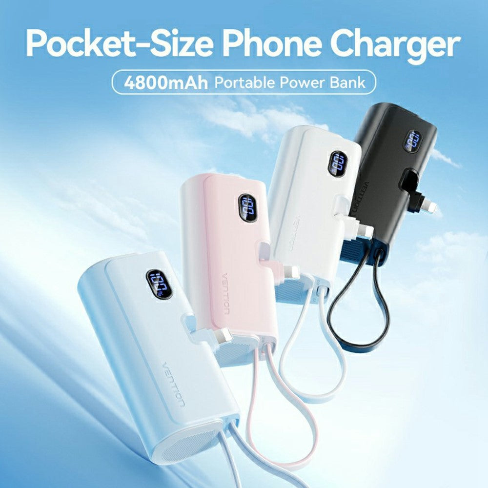 VENTION FHR Series 4800mAh Power Bank 22.5W Fast Charging Portable Charger with Foldable iP Plug and Type C Cable