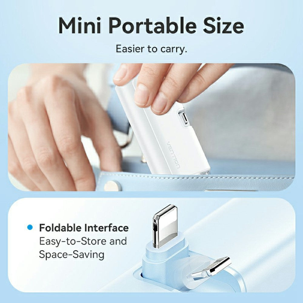 VENTION FHR Series 4800mAh Power Bank 22.5W Fast Charging Portable Charger with Foldable iP Plug and Type C Cable