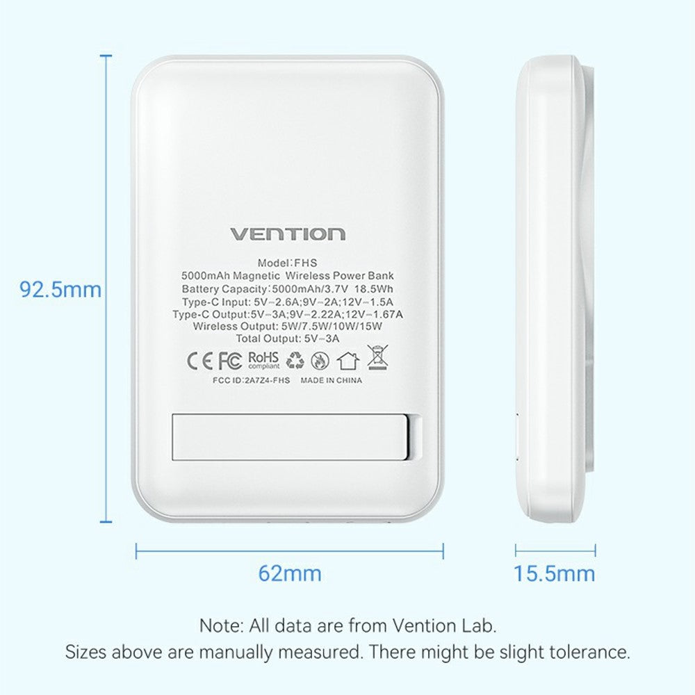 VENTION FHS Series 5000mAh Magnetic Wireless Charging Power Bank with 20W Type C Output