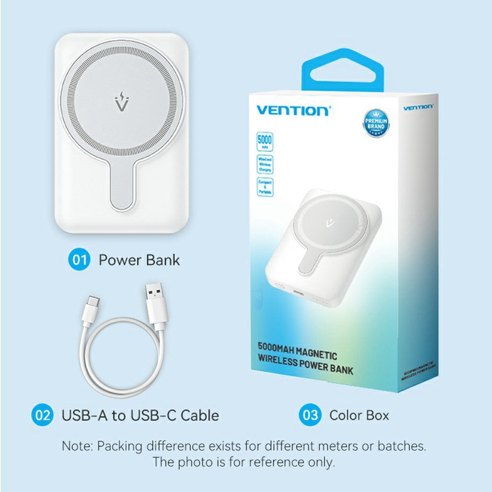 VENTION FHS Series 5000mAh Magnetic Wireless Charging Power Bank with 20W Type C Output