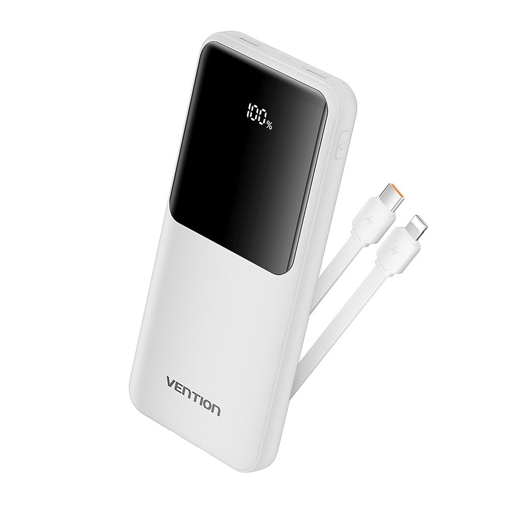 VENTION FHO Series Power Bank 10000mAh 22.5W Digital Display Phone Charger with Built-In USB-C + 8Pin Cable