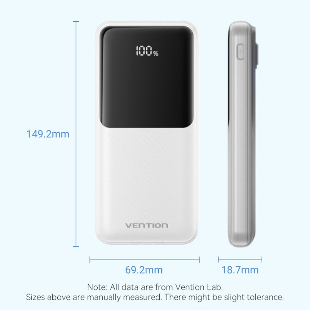 VENTION FHO Series Power Bank 10000mAh 22.5W Digital Display Phone Charger with Built-In USB-C + 8Pin Cable