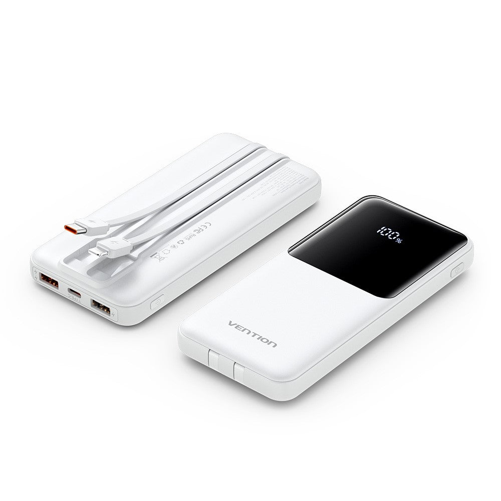 VENTION FHO Series Power Bank 10000mAh 22.5W Digital Display Phone Charger with Built-In USB-C + 8Pin Cable