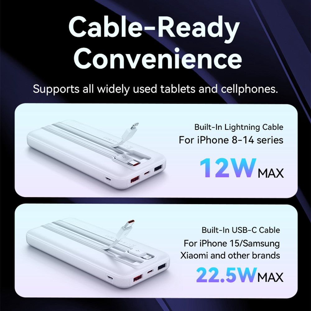 VENTION FHO Series Power Bank 10000mAh 22.5W Digital Display Phone Charger with Built-In USB-C + 8Pin Cable