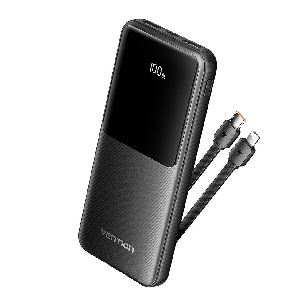 VENTION FHO Series Power Bank 10000mAh 22.5W Digital Display Phone Charger with Built-In USB-C + 8Pin Cable