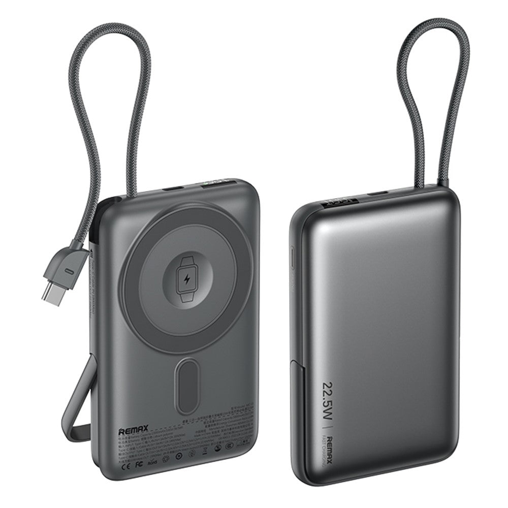 REMAX MC-01 3 in 1 Power Bank 10000mAh Foldable Stand 15W  /  22.5W Magnetic Wireless Charger Built-In Cable