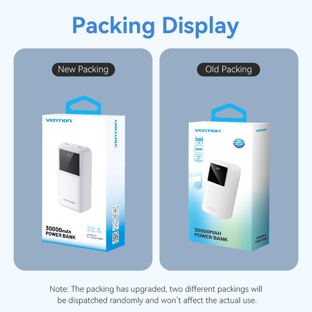 VENTION FHM Series 30000mAh Power Bank 22.5W Fast Charging Portable Charger with Type C + Dual USB Output